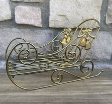 Christmas Holiday Sleigh Metal Gold-tone Centerpiece Holiday Home Decor