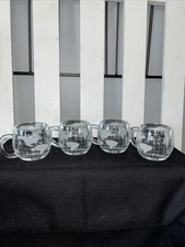 VTG Set of 4 Nestle Co. World Globe, Clear Etched Glass Coffee Cups 3&rdquo;T X 3.5&rdquo;W