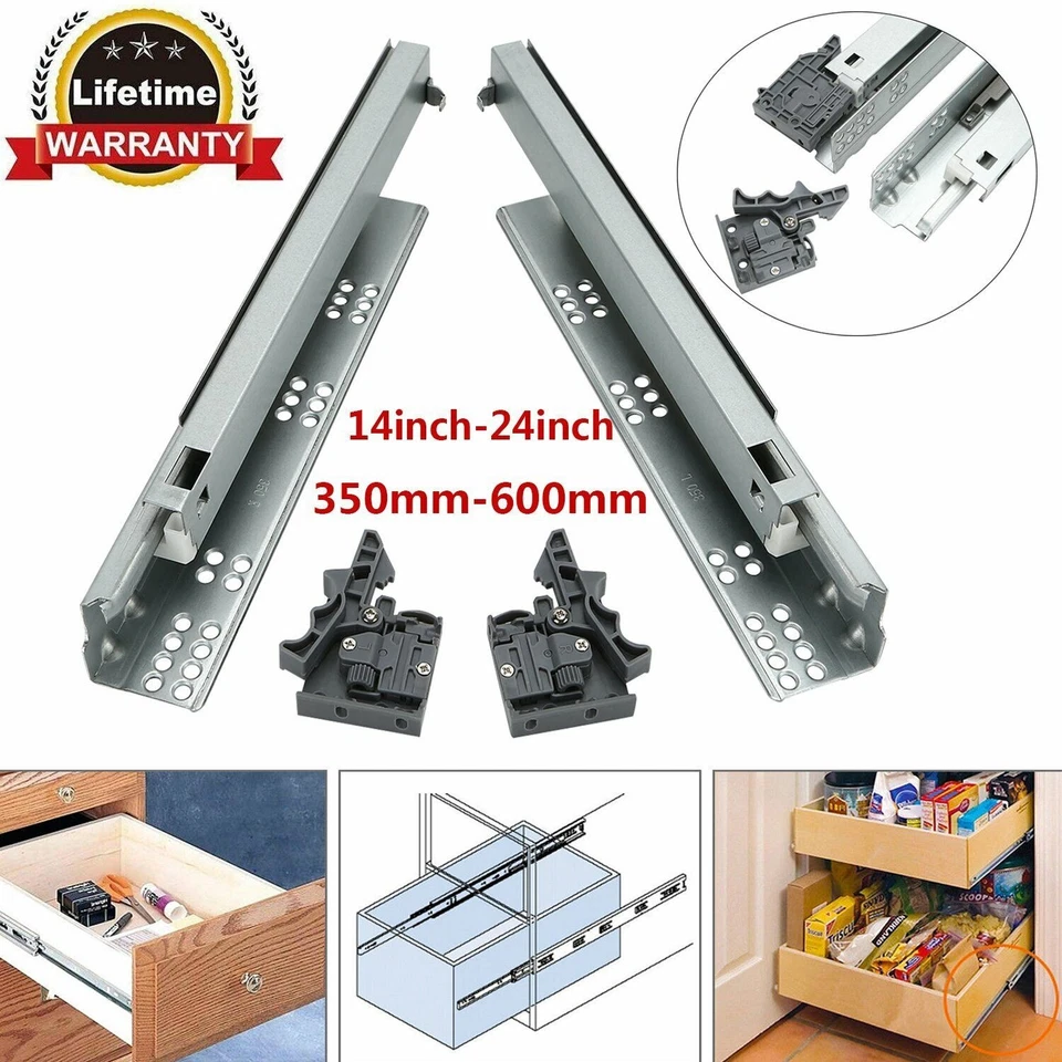 Heavy Duty Soft Close Concealed Undermount Drawer Runners Slides Full Extension - Image 4 of 4