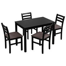 5 Piece Dining Table Set 4 Upholstered Chairs with Ladder Back for Dining Room