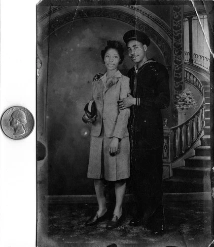 WW2 WWII USN US Navy Military Studio Photo African American Soldier + Wife RARE