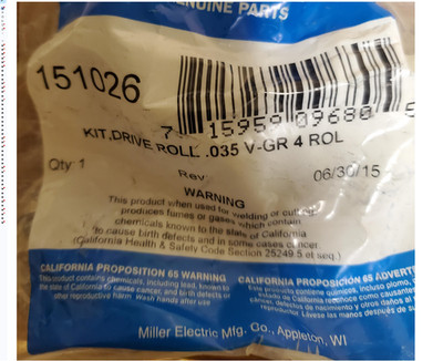 Miller 151026 V Groove Drive Roll Kit .035 4 drive roll set of V-Grove rolls.