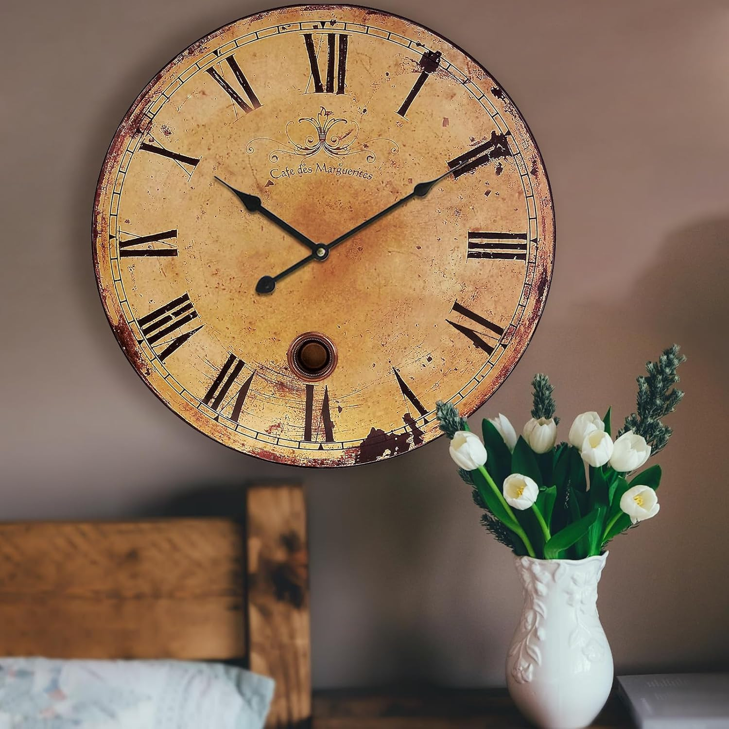 Rustic Large Wall Clock Silent Battery Operated for Farmhous