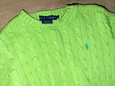 Lauren Ralph Lauren Green Cable-Knit Crew Neck Cotton Lightweight Sweater S