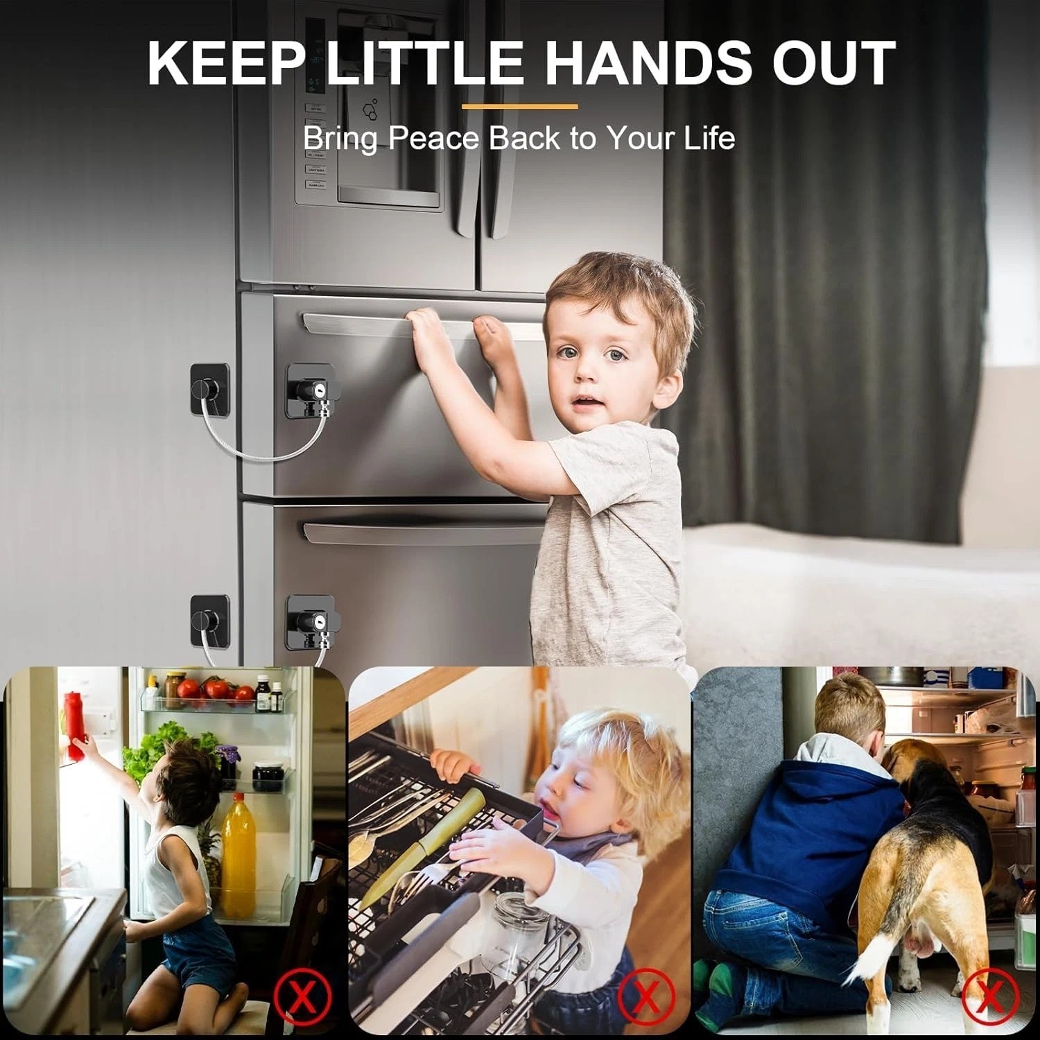 2 Pack Fridge Lock Freezer Lock with 4 Key for Child Safety Refrigerator Locks