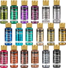 DecoArt Americana Acrylics Paint DAZZLING METALLICS, Set of 18 Popular Colors, 