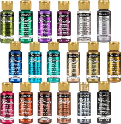 DecoArt Americana Acrylics Paint DAZZLING METALLICS, Set of 18 Popular Colors, 