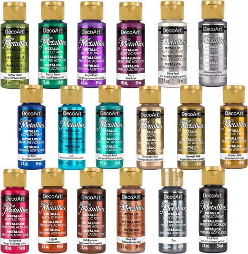 DecoArt Americana Acrylics Paint DAZZLING METALLICS, Set of 18 Popular Colors, 