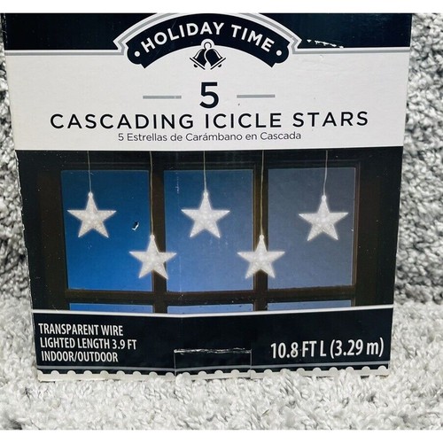 Holiday Time 5 Cascading Icicle Stars Transparent Wire Indoor Outdoor Use - Picture 5 of 8