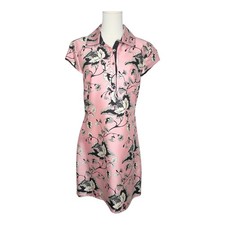 Diane von Furstenberg Morgan Wool Silk Toile Garden Dress Pink Black Collared 6