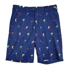 Loudmouth Golf Shorts "Hideaway" Navy Blue w/Drinks & Palm Trees Men's Size 32
