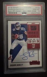 SAQUON BARKLEY 2018 Panini Contenders #102 Right Hand Rookie Ticket AUTO PSA 10