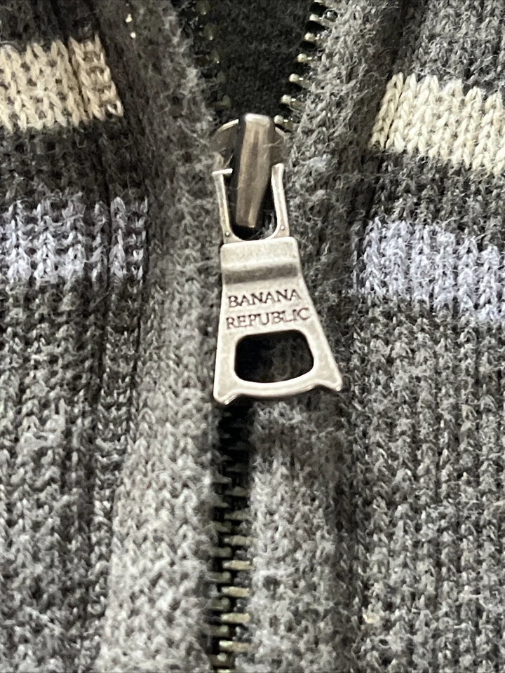 Banana Republic Quarter Zip Pullover Sweater Men med green grey stripe knit - Image 4 of 4