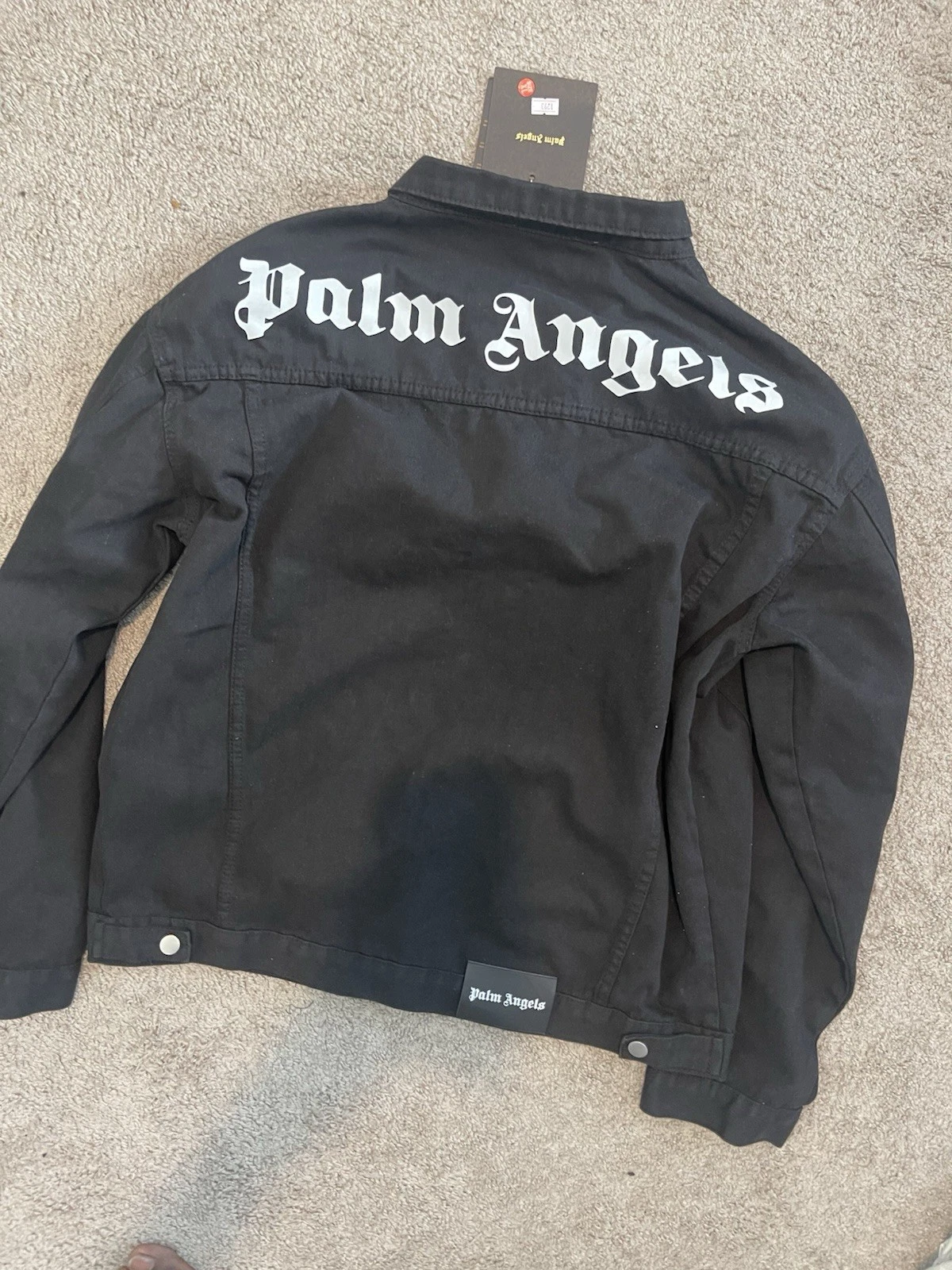 Palm Angels Men Black Vintage Logo Back Button Front Denim Jacket size X-LARGE  image 9