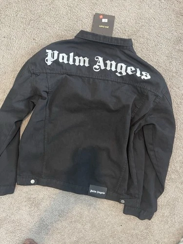 Palm Angels Men Black Vintage Logo Back Button Front Denim Jacket size X-LARGE  image 9