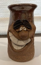 Vintage Funny Face Big Eye Brows Pottery Mug Stoneware Smiling Teeth 12oz.