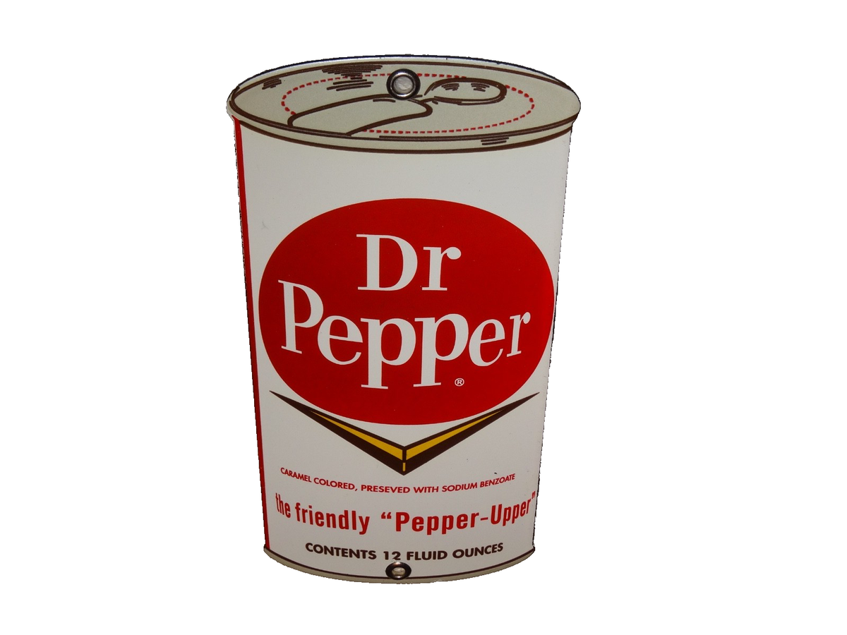 VINTAGE DR PEPPER DIE-CUT SODA CAN PORCELAIN METAL GASOLINE OIL