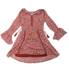 American Rag Women’s XS Red Floral Boho Peasant Mini Dress Bell Sleeve