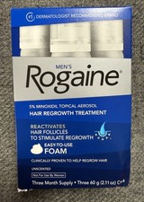 ROGAINE Men's Unscented Foam Hair Regrowth Treatment 3 Month Hair Loss Thin Bald