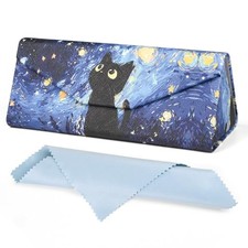 Sunglasses Case, Foldable Glasses Case, Magnetic PU Leather Hard Van Gogh Cat