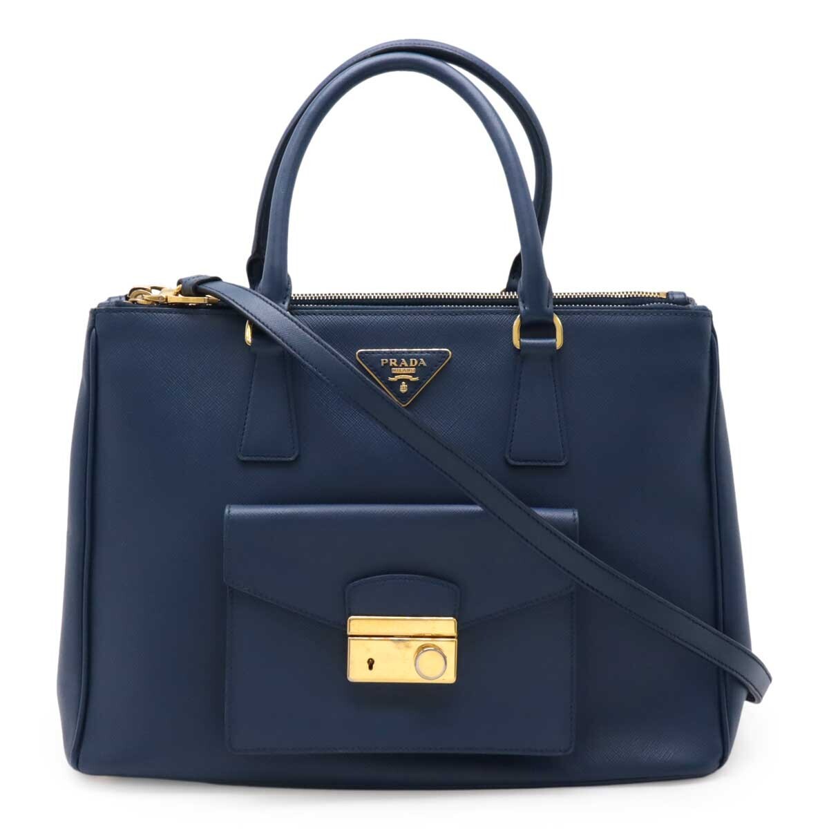 Prada Saffiano Leather Blue 2Way Shoulder Crossbody Bag Bn2674