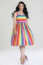 Rainbow Dress Stripe  Hellbunny UK 10 S Tea Dress Vintage Pride Over The Rainbow