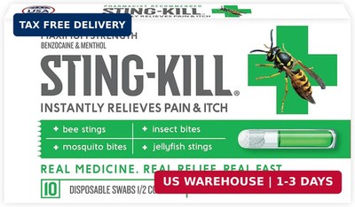 Sting-kill First Aid Anesthetic Swabs, Instant Pain + Itch Relief from Bee Sting