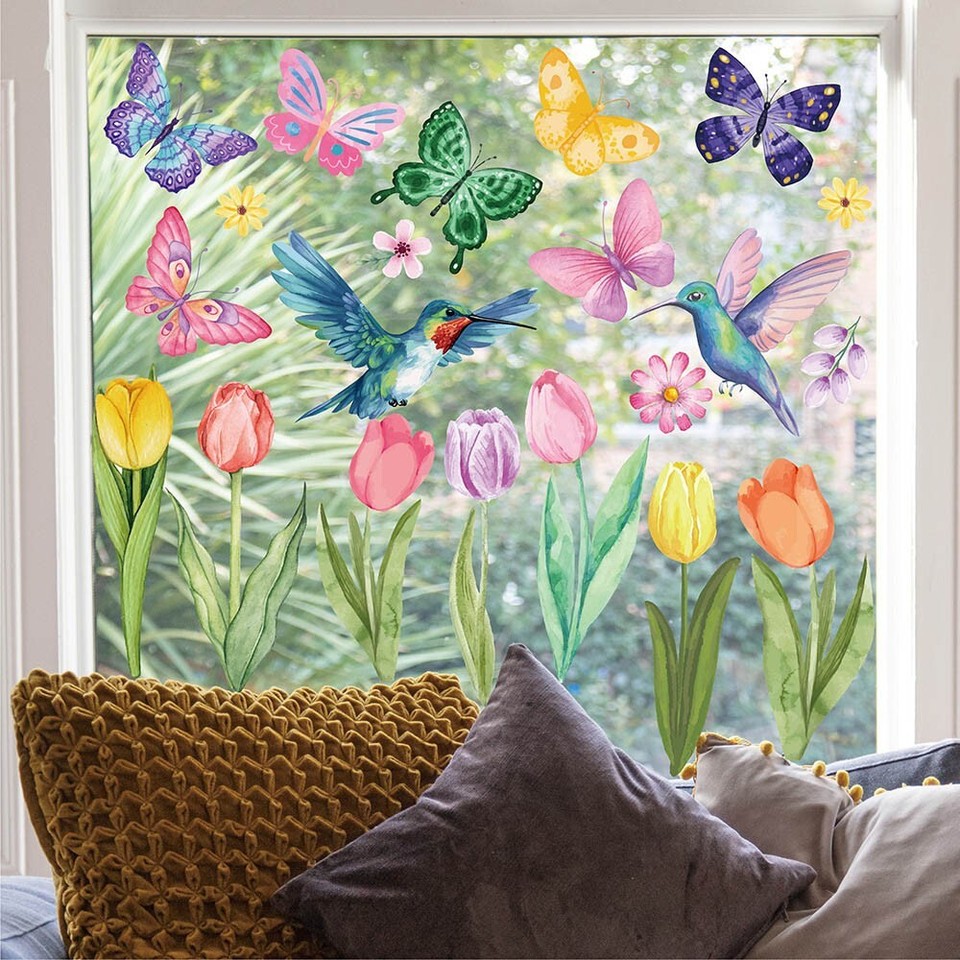 83X Flowers Window Clings Birds Butterfly Non Adhesive Sticker Wall