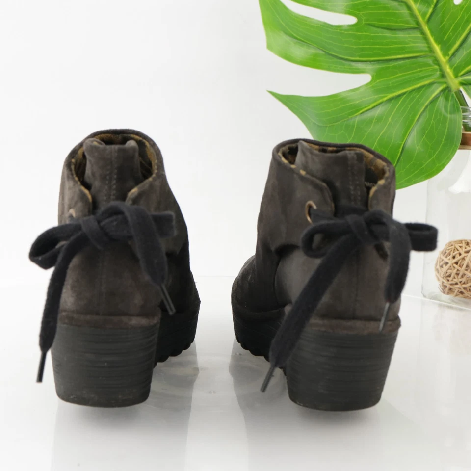 Botas Yama Fly London para mujer talla 41 10 gris gamuza tacón de cuña plataforma encaje espalda Foto 4 de 4