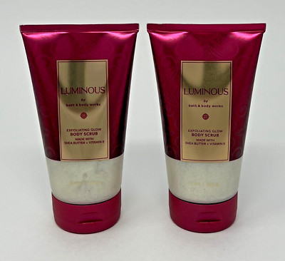 2 BATH & BODY WORKS LUMINOUS EXFOLIATING GLOW BODY SCRUB WASH SHEA BUTTER VIT E