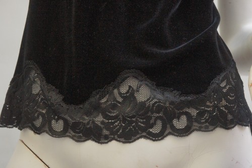 Schwarz Spitzenbesatz Samt Camisole Tank Top Slip Top beide Witchy Boho WD.NY - Bild 5 von 8