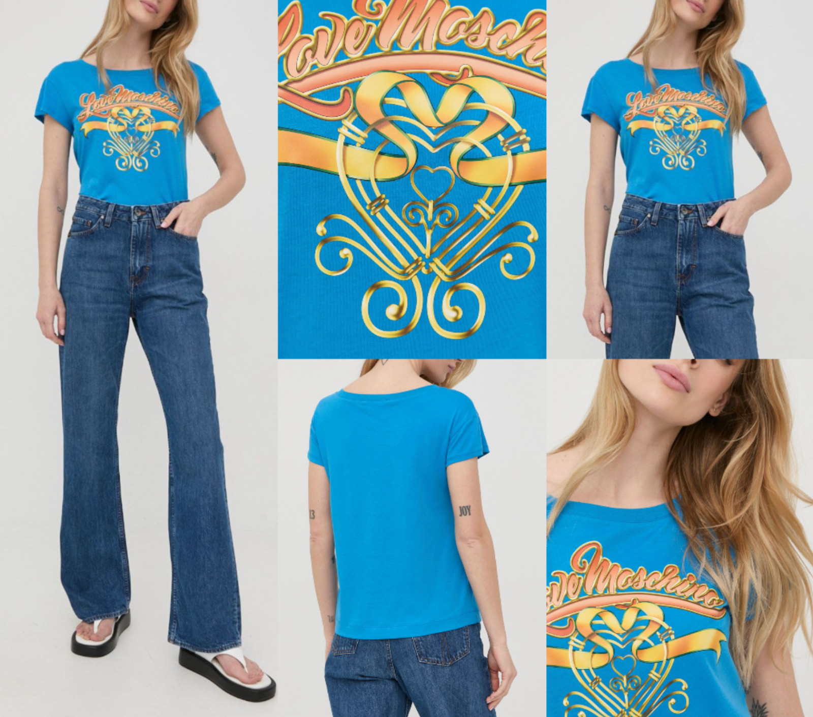 Moschino Love Tee Blouse Logo Top Cotton T-shirt Retro Jersey Shirt Wow XS