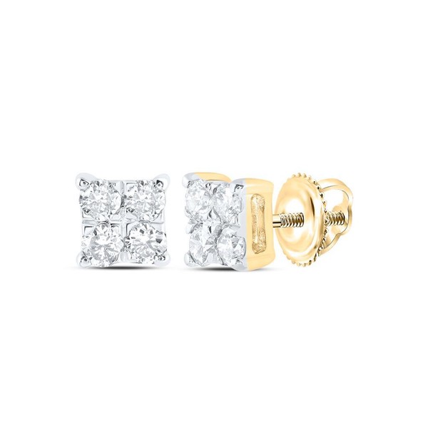 10K Gelbgold Echt Quad Rund Diamant Unisex 4.5Mm Quadrat Ohrstecker 1/6 Karat-image