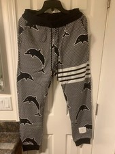 thom browne sweatpants New NAVY COTTON DOLPHIN JACQUARD ICON 4 BAR , size 2, M