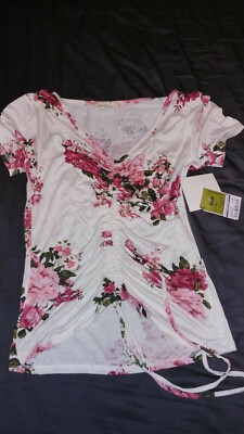 FREE KISSES PLEATED FLORAL Blouse Juniors M (S adult)