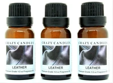 3 Leather 1/2oz Premium Grade Scented Fragrance Oil Crazy Candles