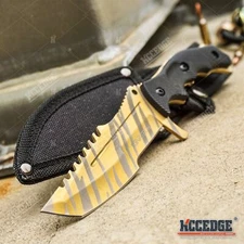 8.5" FULL TANG TACTICAL TANTO BLADE FIXED BLADE KNIFE GOLD TIGER CAMO 
