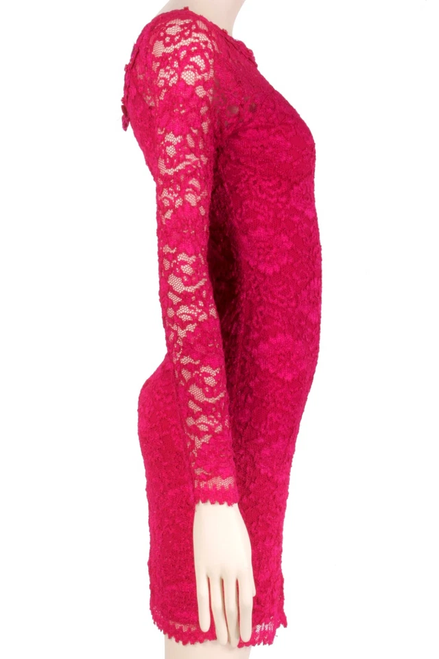 4 S Vintage 1980s SCOTT MCCLINTOCK Hot Pink Sexy Lace Mini Party Dress 80s 90s - Image 4 of 4