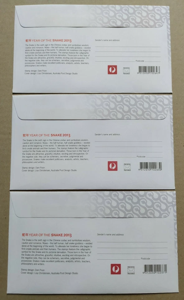 2013 Christmas Island Zodiac Animals Lunar Year of the Snake FDC (3 covers set) - Image 2 of 4