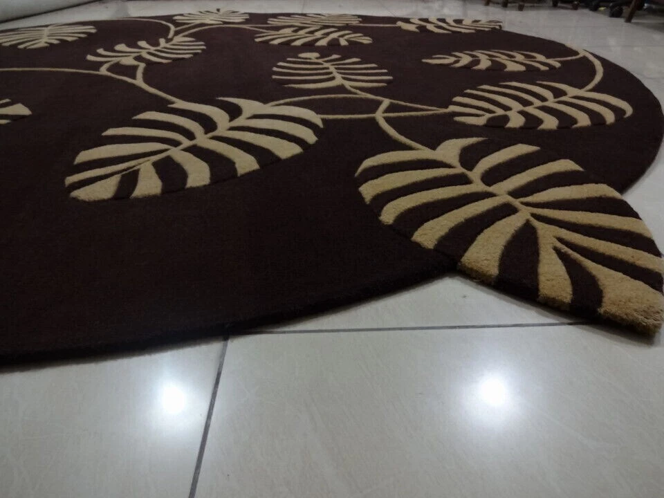Alfombra de caballero negra moderna redonda gruesa hecha a mano alfombra de lana acolchada alfombra de lana Foto 3 de 4