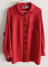 CST SPORT Womens 18W Red Button-down Blouse with Shell Buttons