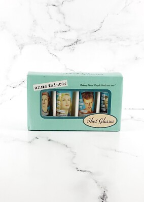 VTG ANNE TAINTOR 4-Pack Humorous Witty Retro SHOT GLASSES New in Original Box A2