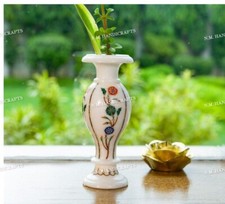 9" Fine Art Marble Vase, Spider Art, Gemstone Inlay, Table Vases, Antique Vase