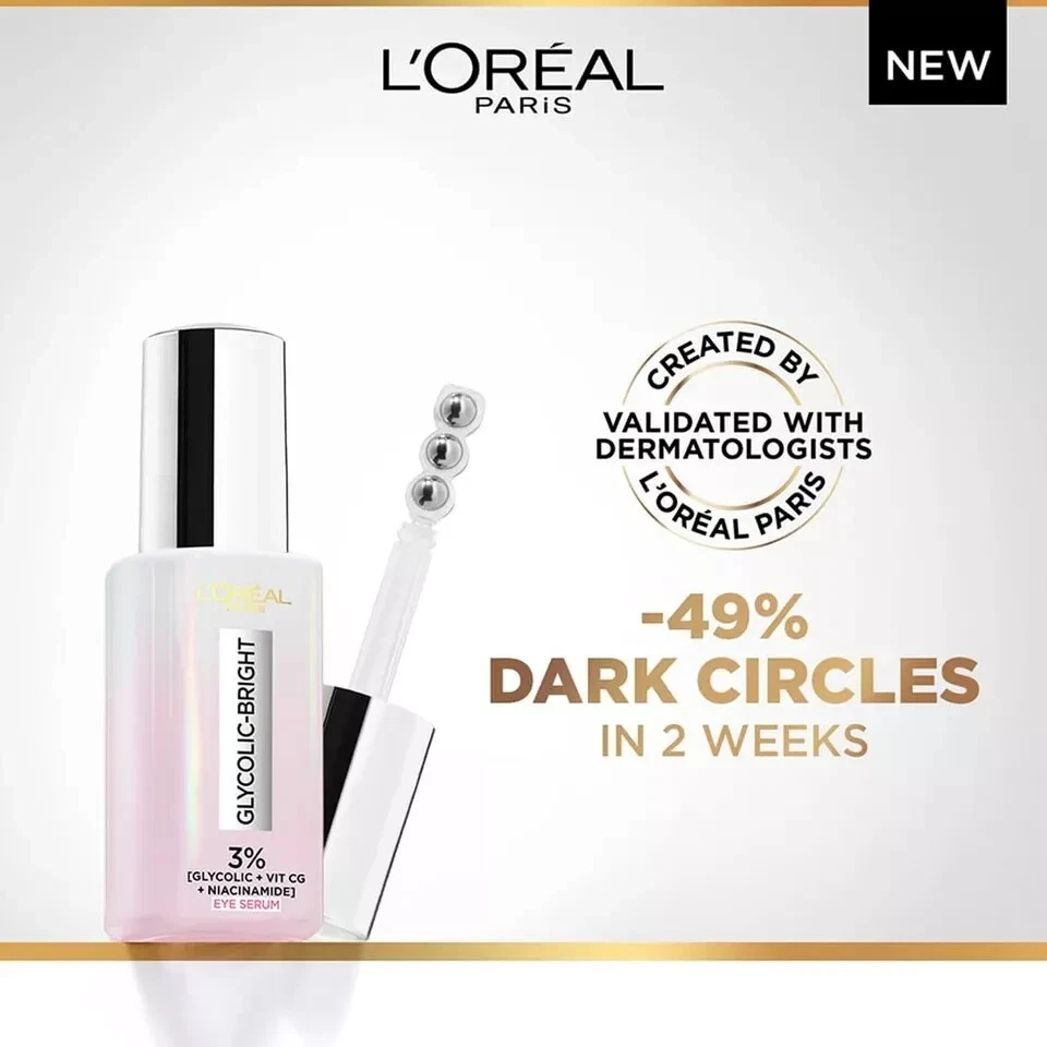 L’Oréal Paris Glycolic Bright Dark Circle Eye Serum,Full eye contour massage 20G - image 2 of 4