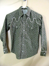 Vintage Handmade Western Cowboy Snap Up Dress Shirt Green Floral Child sz 10/12