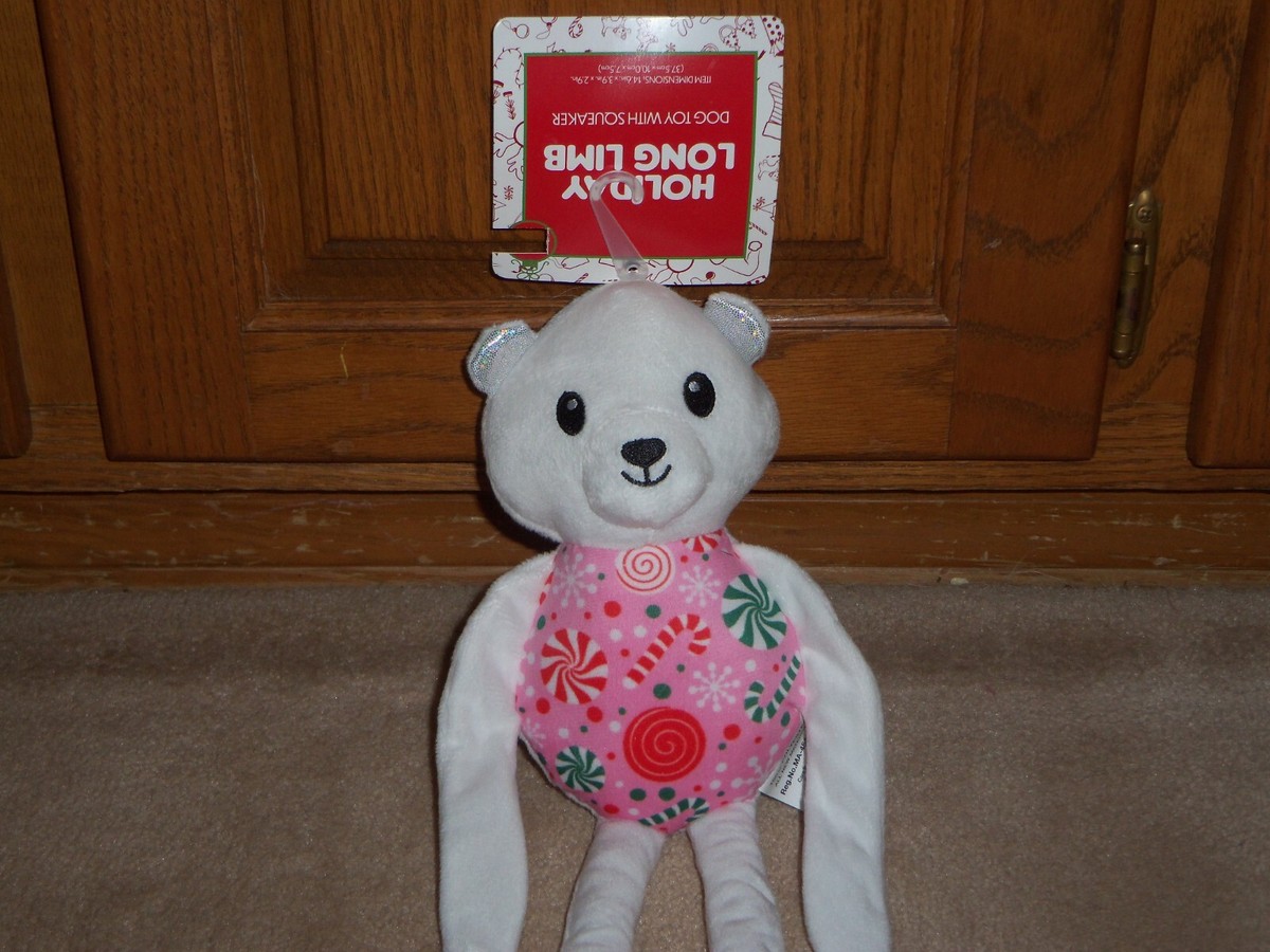 NEW, HOLIDAY LONG LIMB DOG TOY WITH SQUEAKER, POLAR BEAR