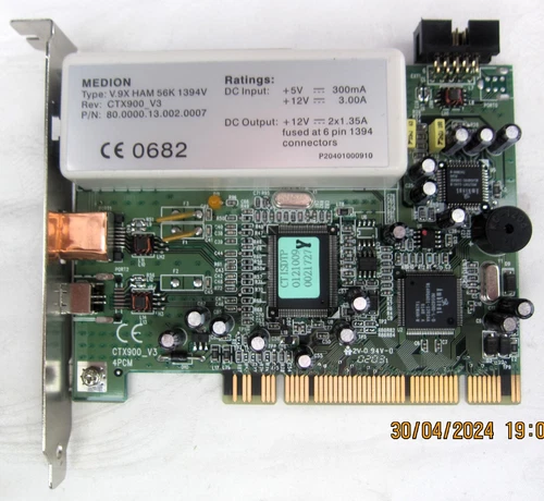 Steck-Karte Fax-Modem 56K / Medion Typ: V.9x HAM 56k 1394 V / PCI