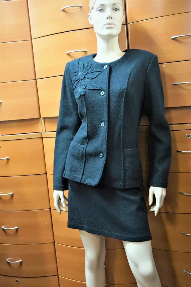 MEZCLA LANA FALDA NEGRA TRAJE FIESTA TRABAJO POR ENCIMA DE LA RODILLA FALDA LÁPIZ HECHA EN EUROPA