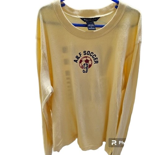 Abercrombie & Fitch Soccer Long Sleeve Tee 'We Score More' Yellow Graphic Y2K - Picture 3 of 8