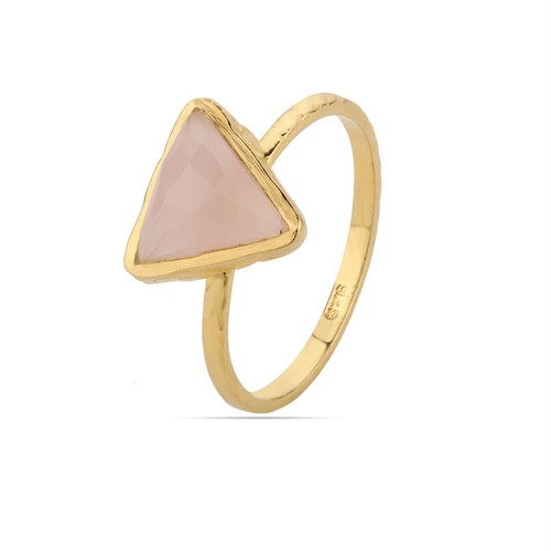 Pink Chalcedony Triangle Ring, Gold Plated Ring, Gift For Her, Valentine's Day - Picture 2 of 5